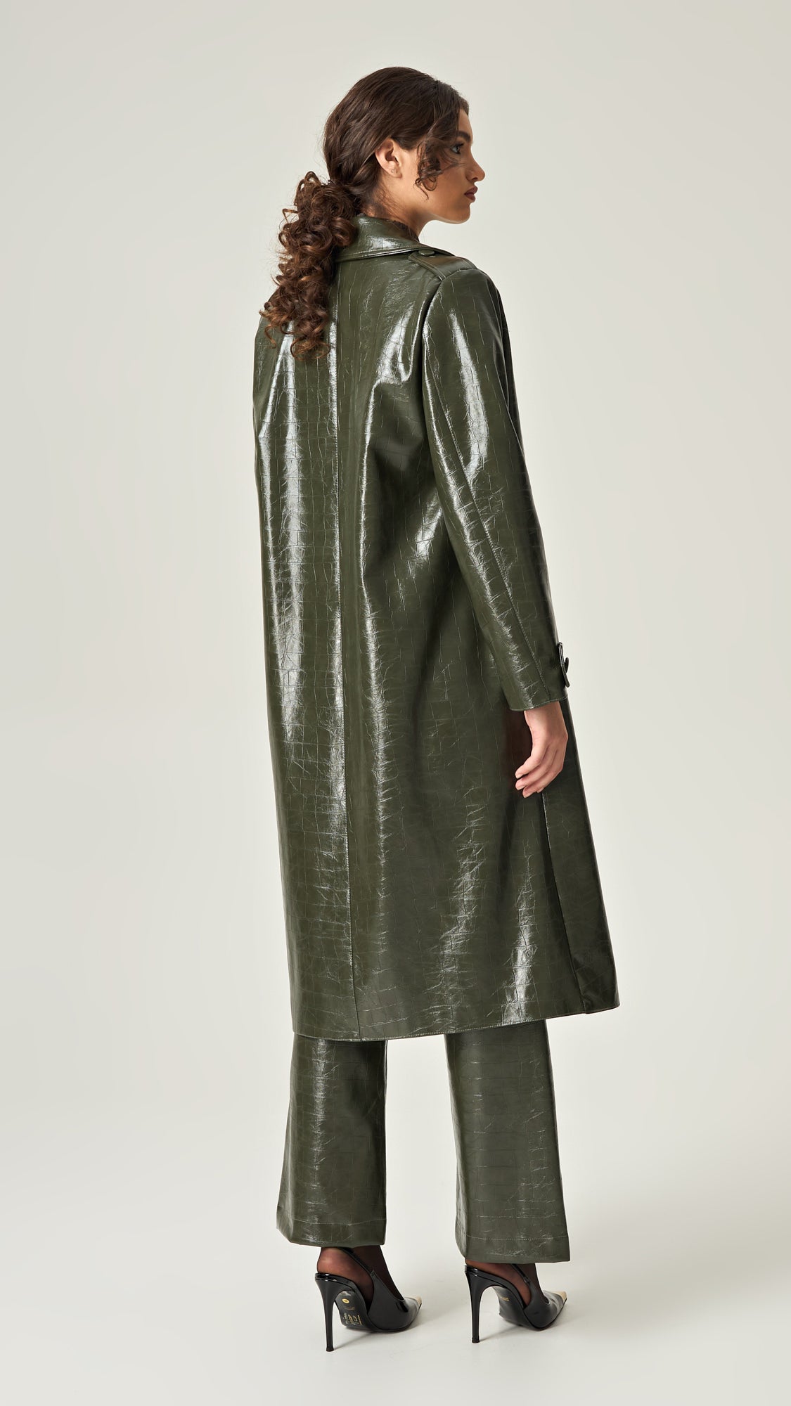 EMERALD ALLURE CROCO LEATHER TRENCH COAT