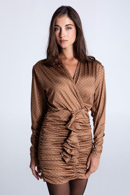 CARAMEL POLKA DOTS MINI SUPER JERSEY DRESS