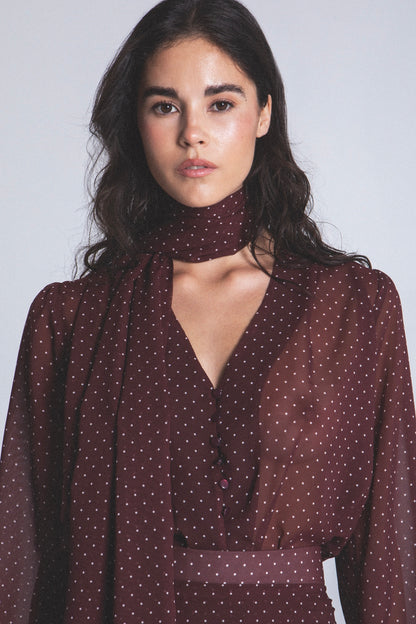 BURGUNDY  POLKA DOTS SHIRT