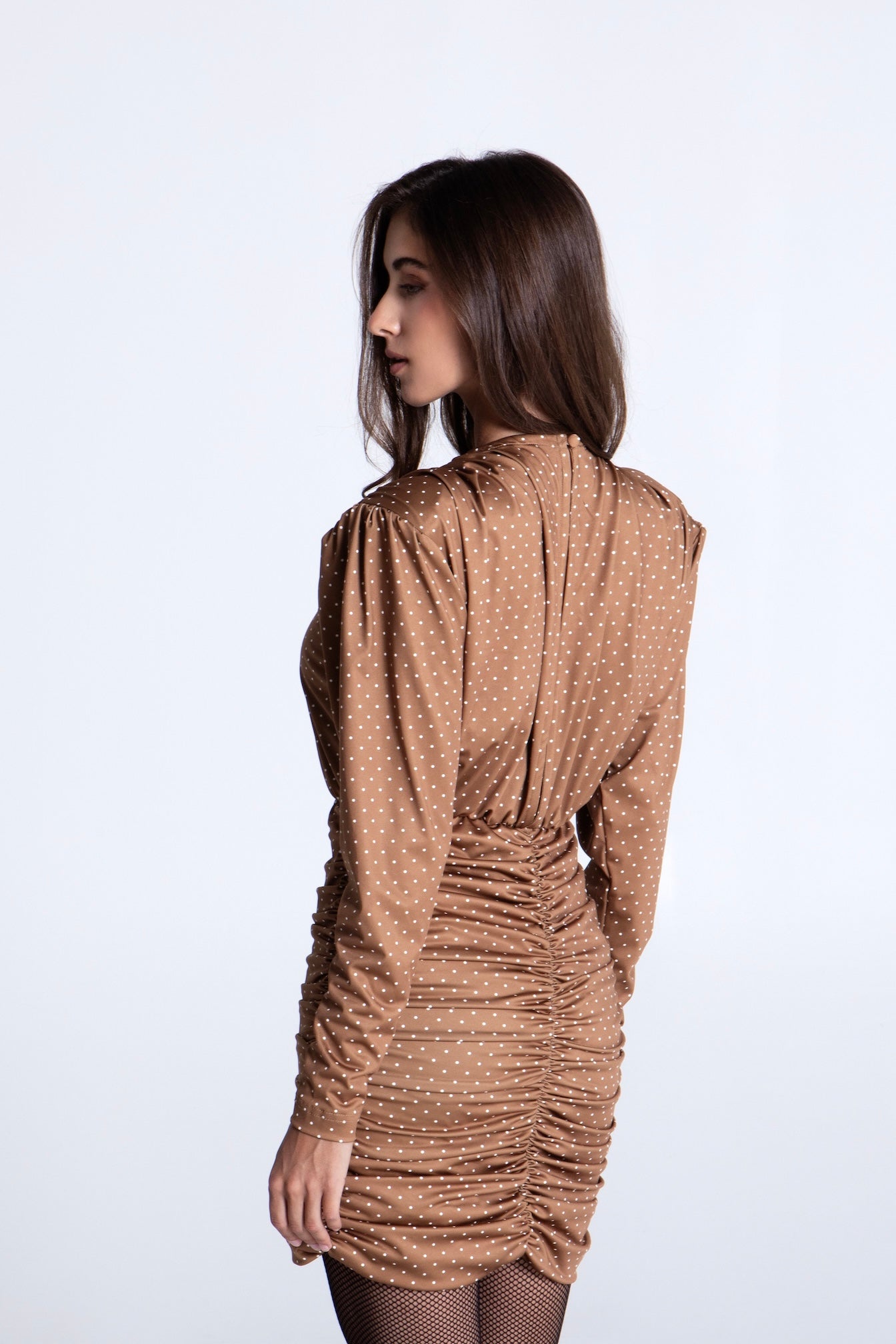CARAMEL POLKA DOTS MINI SUPER JERSEY DRESS