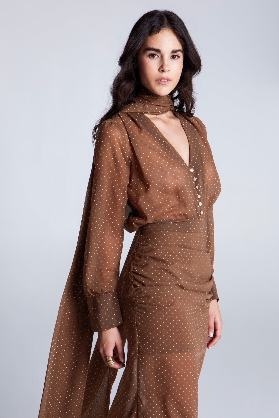 CARAMEL POLKA DOTS SHIRT