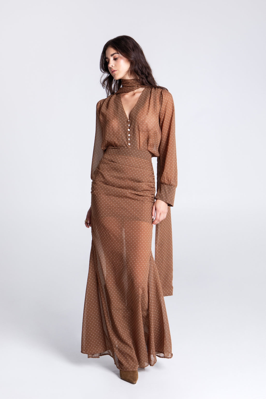 CARAMEL POLKA DOTS MAXI SKIRT