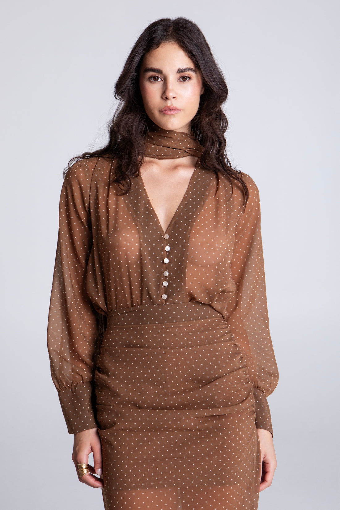 CARAMEL POLKA DOTS SHIRT