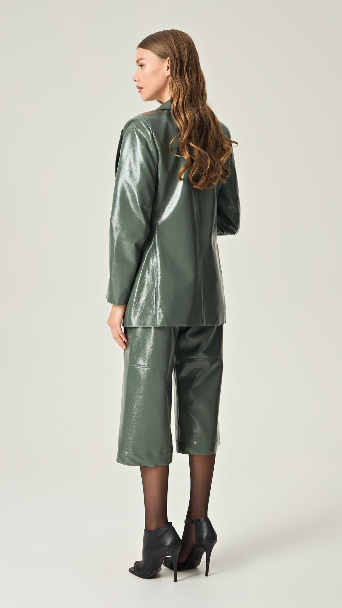 SAGE VELOCITY GLOSSY LEATHER BLAZER