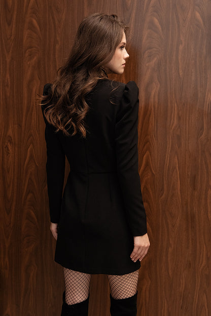 ZINNIA BLACK MANDARIN COLLAR MINI DRESS
