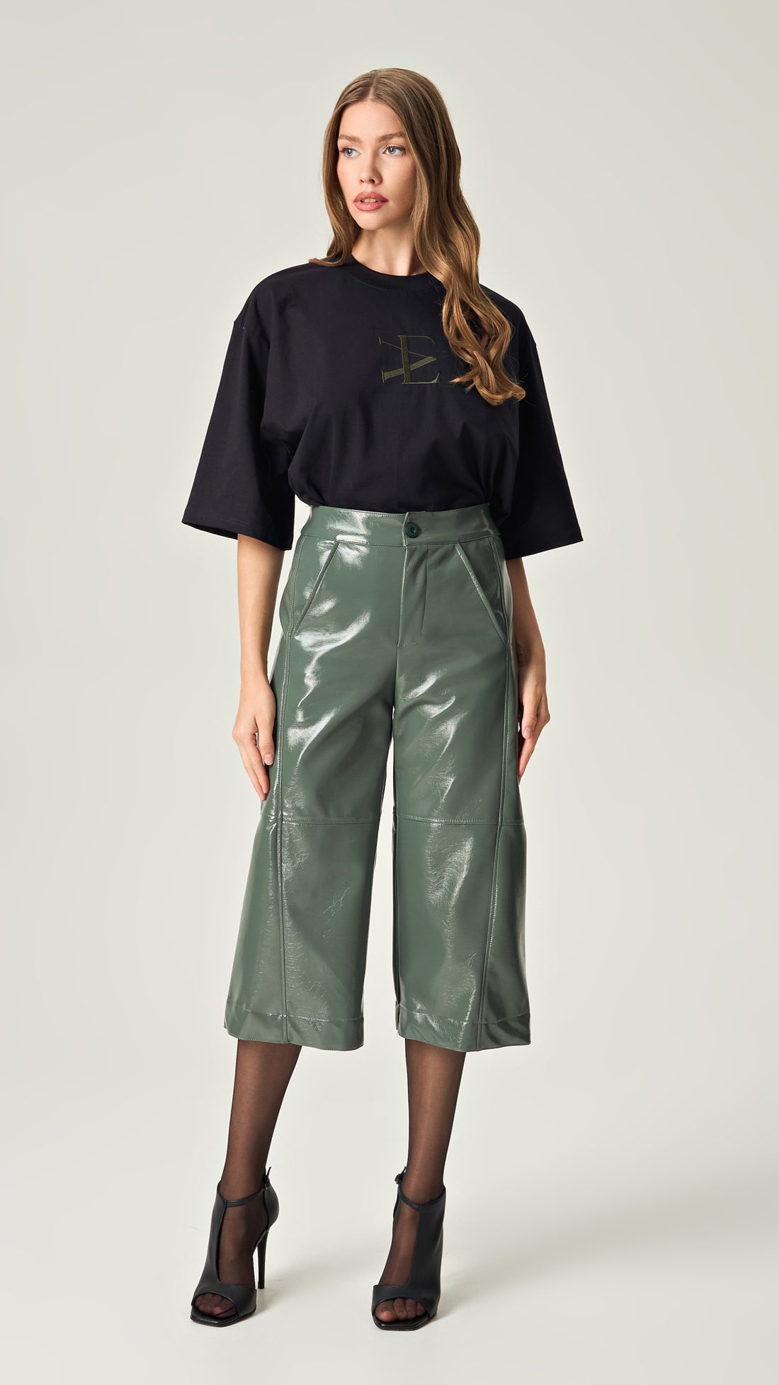 SAGE VELOCITY GLOSSY LEATHER JUPE CULOTTE