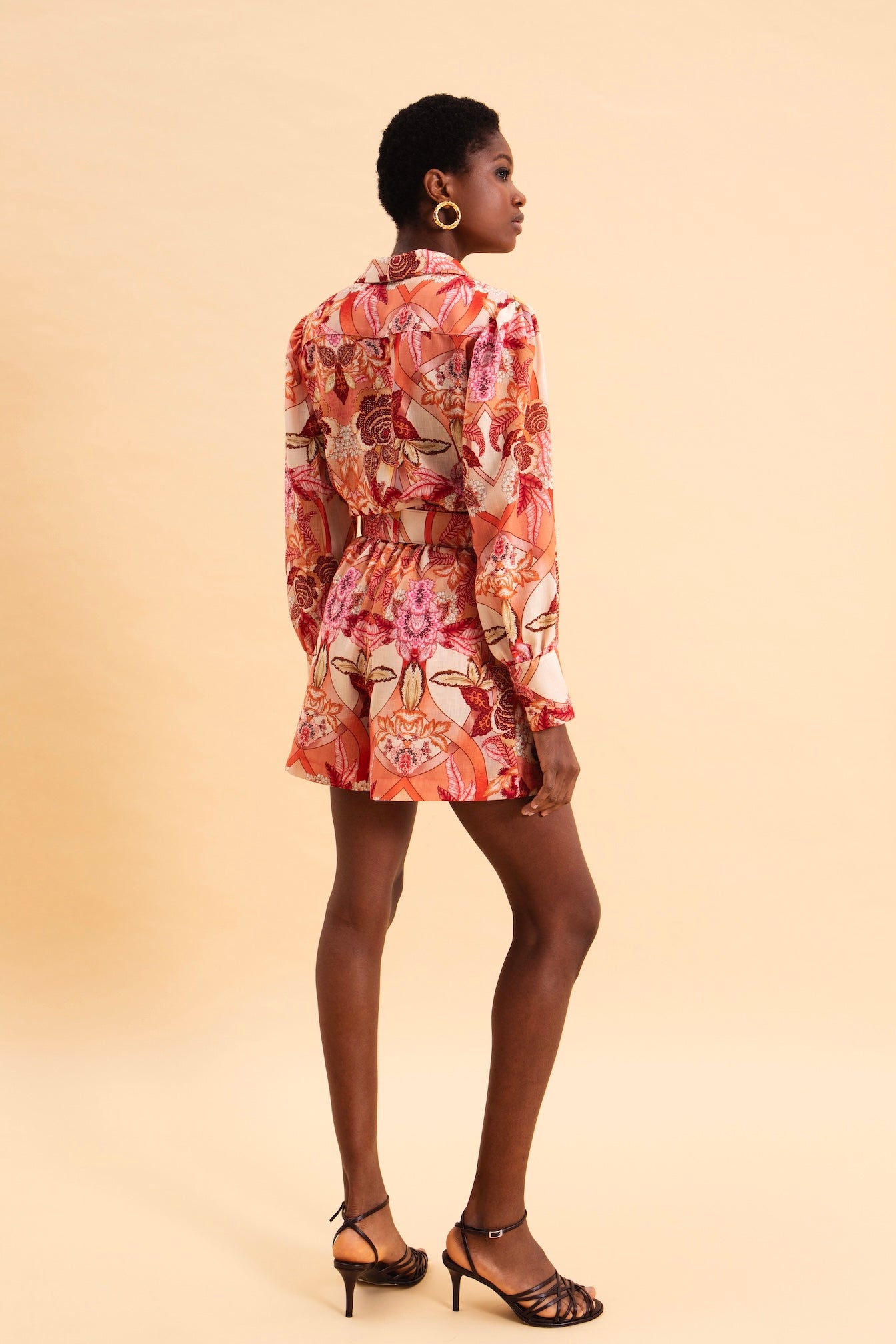 FLORAL SAFARI HIGH WAISTED LINEN SHORTS WITH BELT