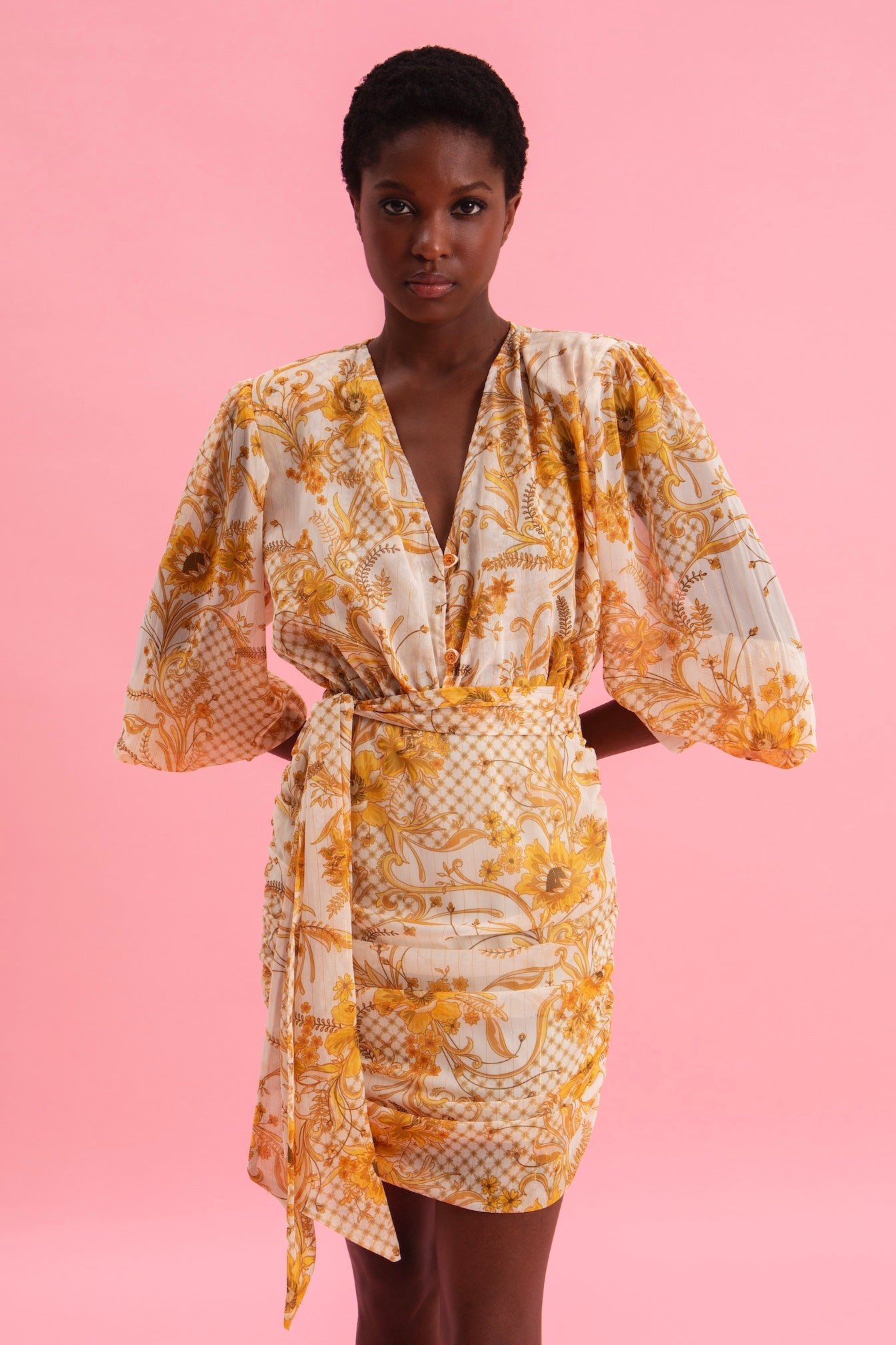 MARIGOLD MINI DRESS WITH GOLD DETAILS