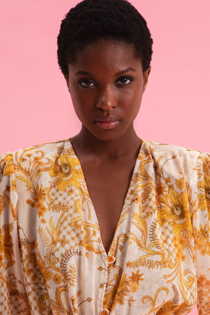 MARIGOLD MINI DRESS WITH GOLD DETAILS