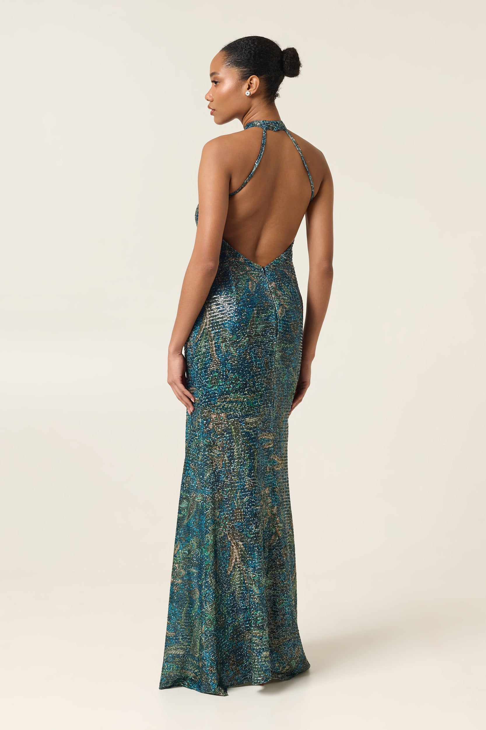 RICH TEAL SCULPT SEQUINED MAXI DRESS