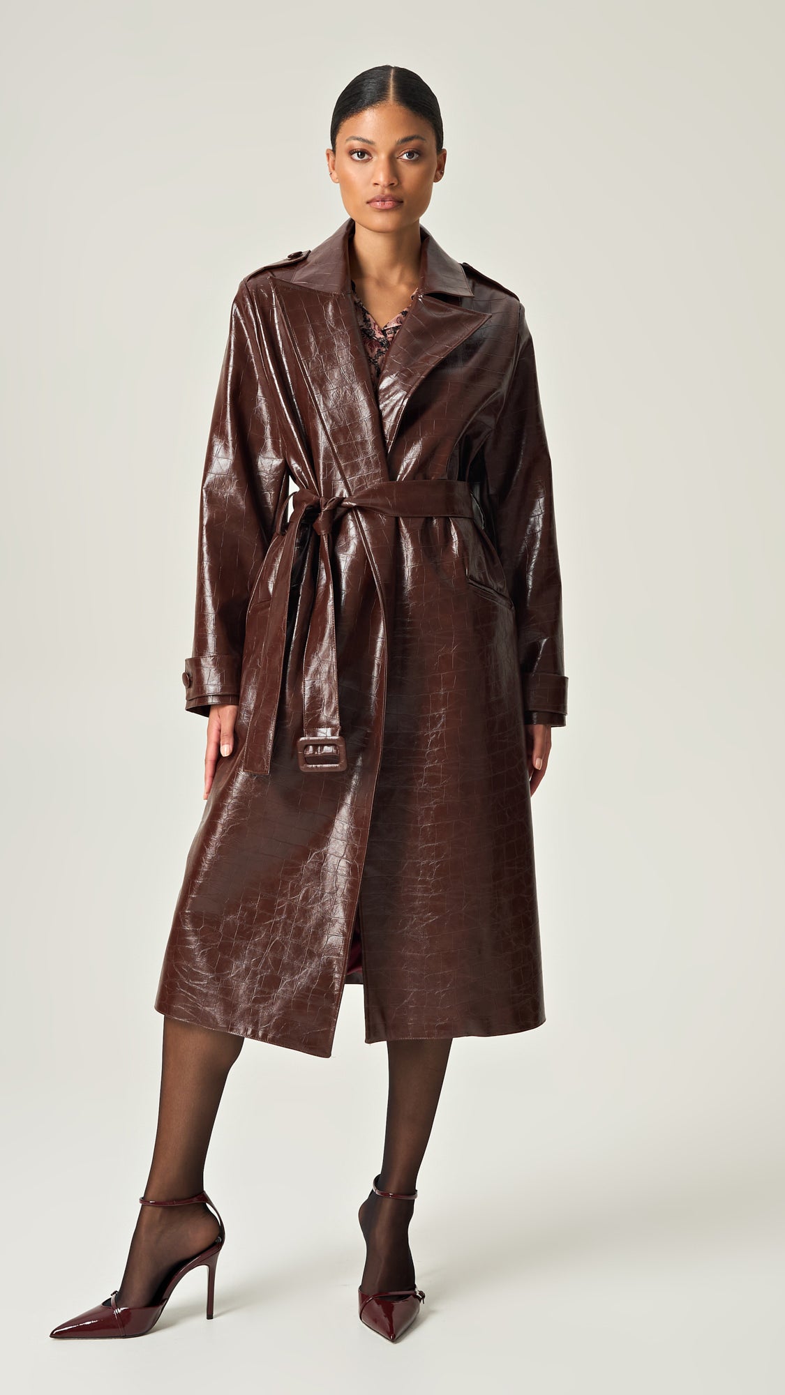 COCOA CROCO LEATHER TRENCH COAT