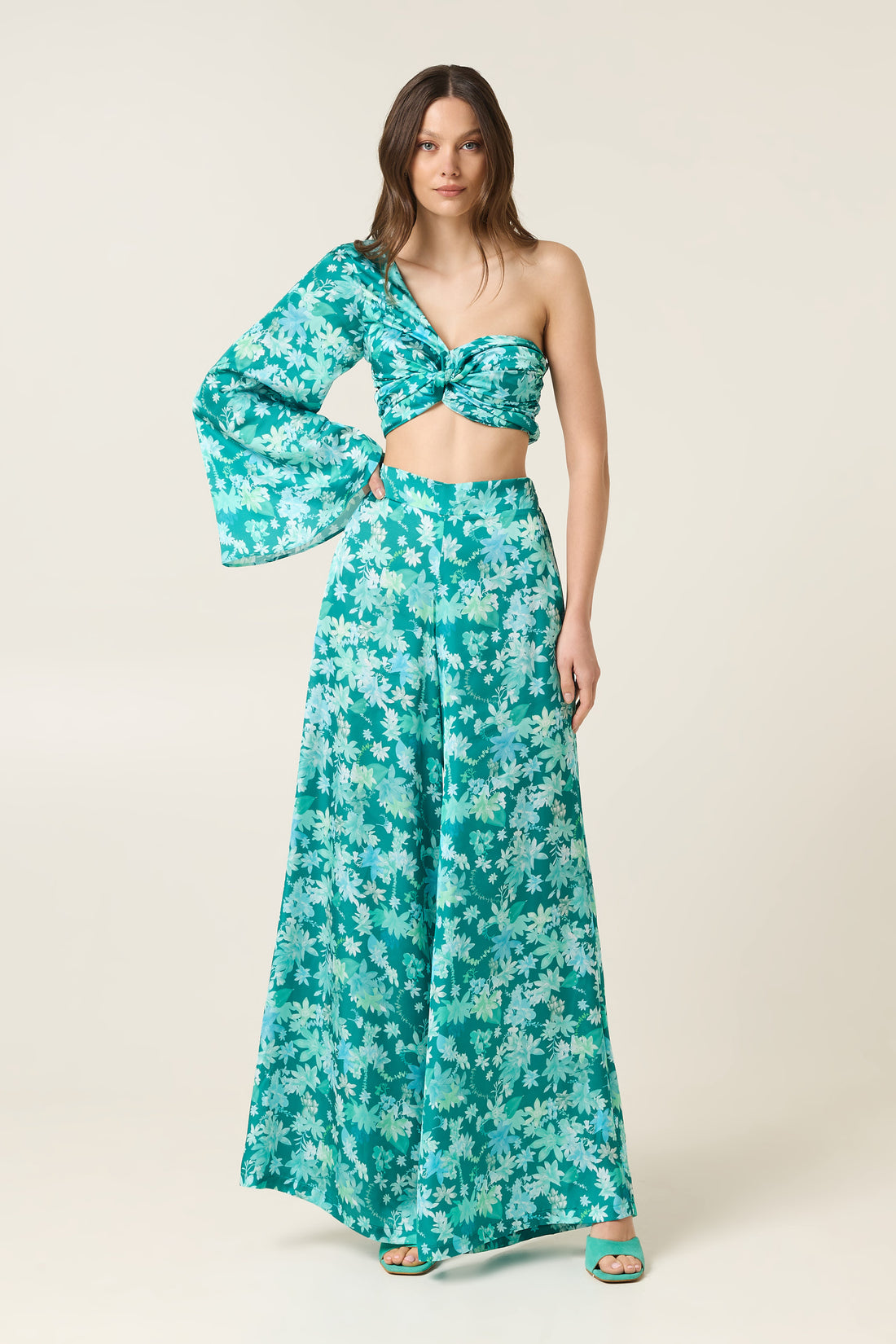 BOTANICAL HIGH WAISTED SATIN PANTS
