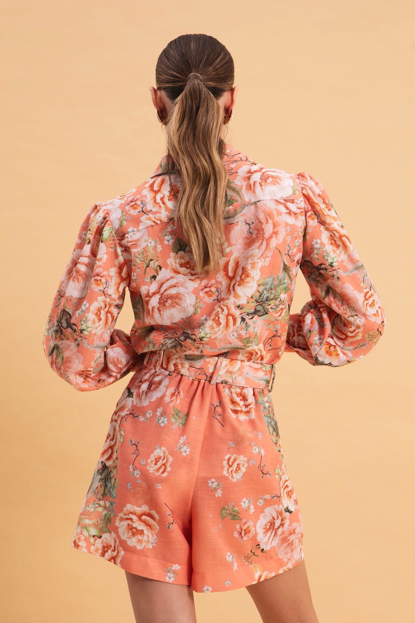 PEACH POETRY HIGH WAISTED LINEN SHORTS WITH BELT