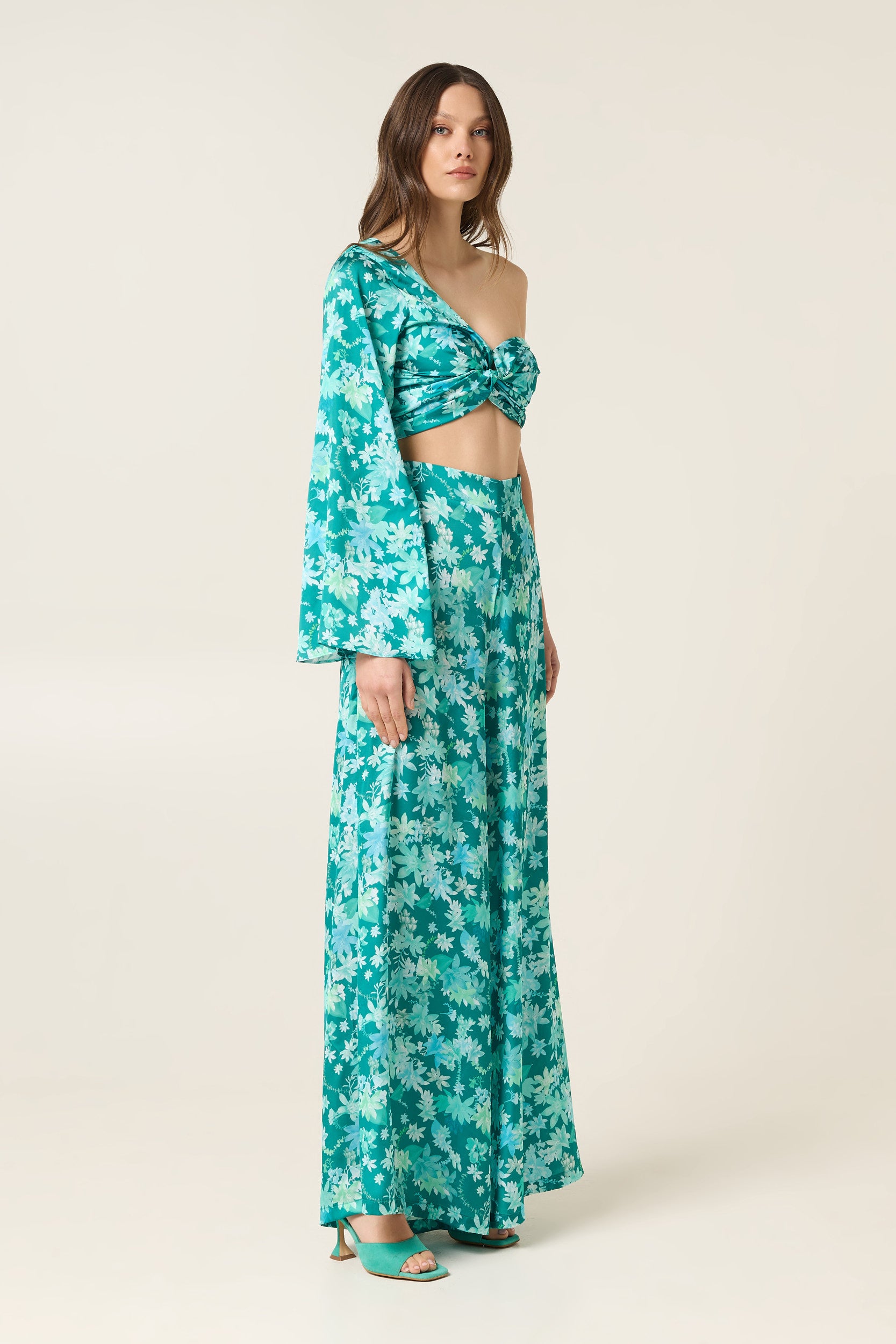 BOTANICAL ONE SHOULDER SATIN TOP