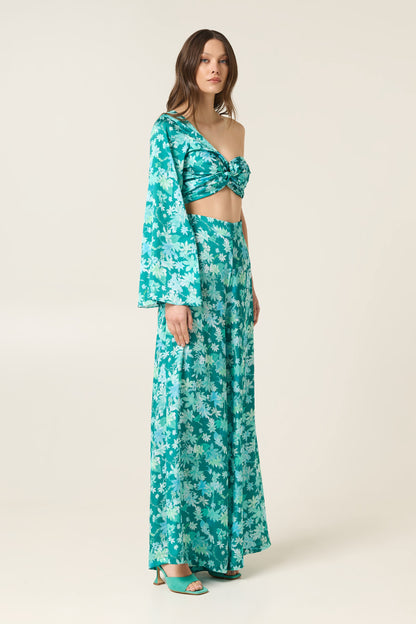 BOTANICAL ONE SHOULDER SATIN TOP