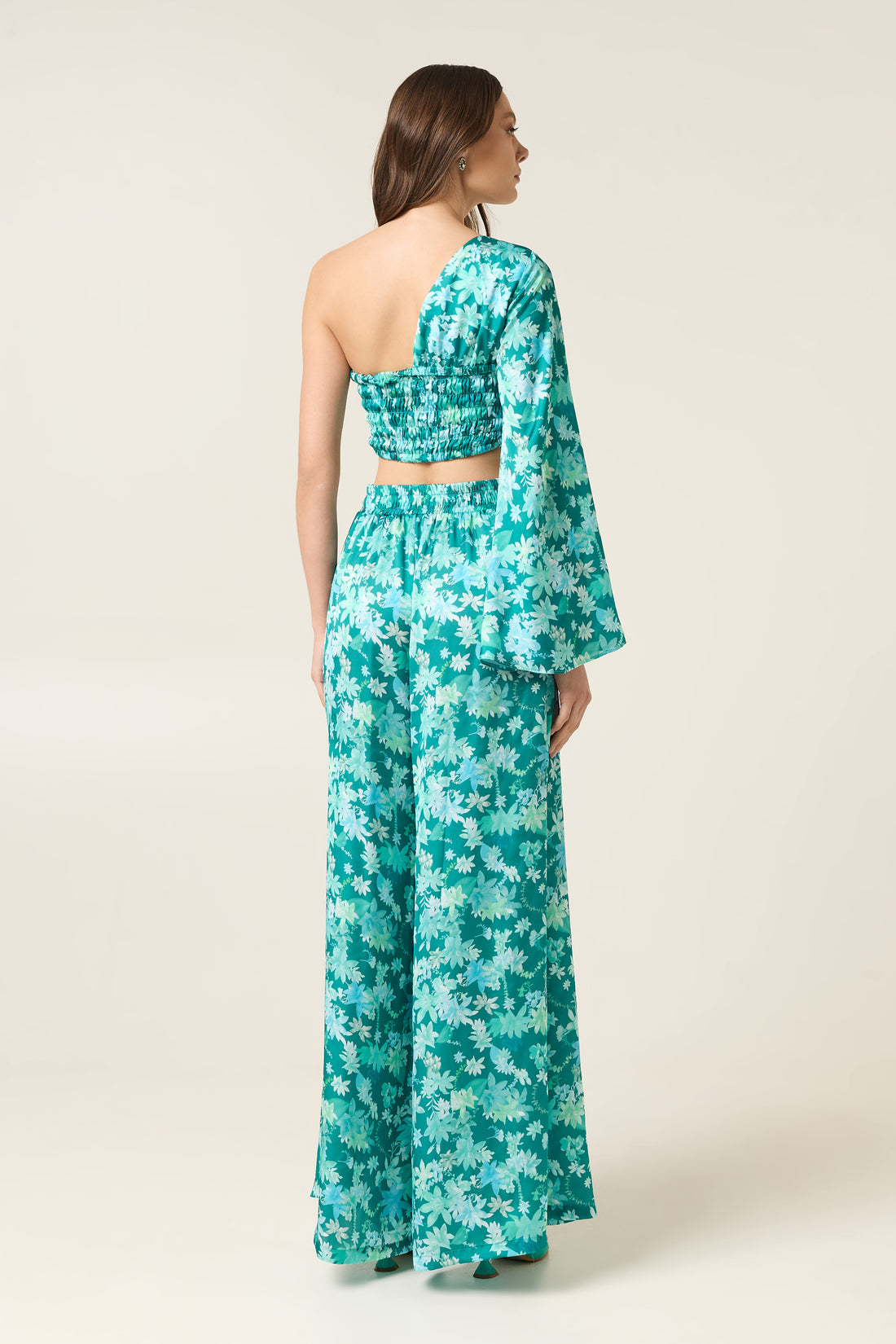 BOTANICAL HIGH WAISTED SATIN PANTS