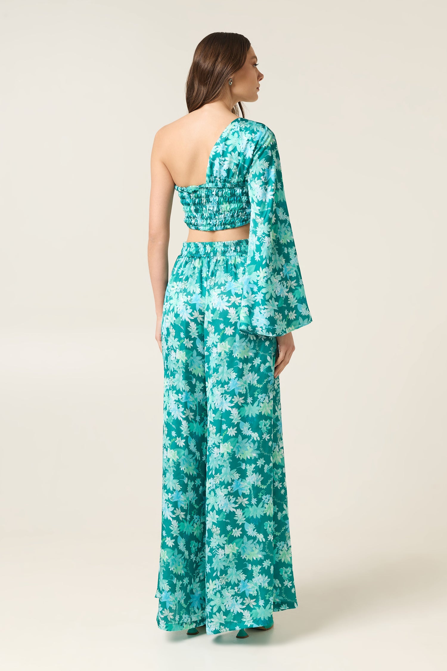 BOTANICAL ONE SHOULDER SATIN TOP