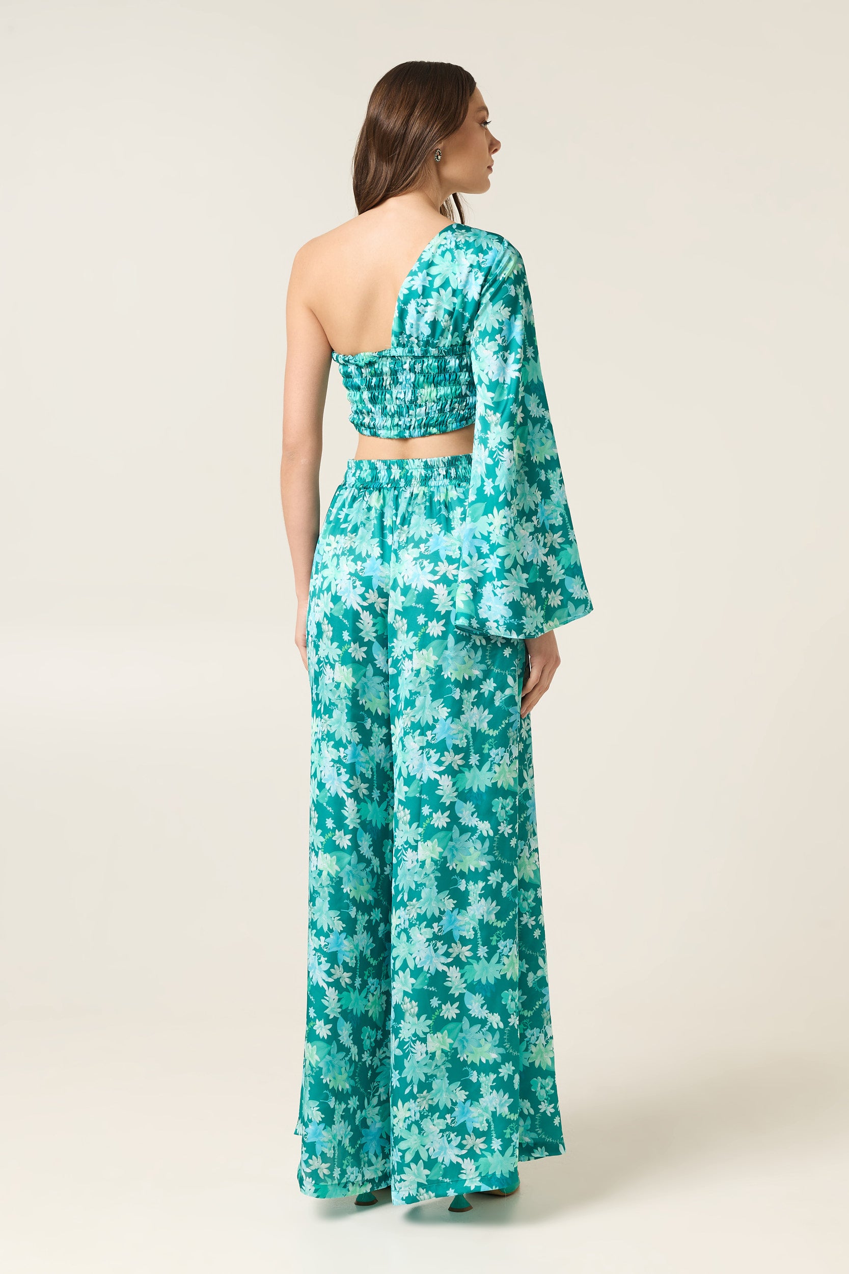 BOTANICAL ONE SHOULDER SATIN TOP