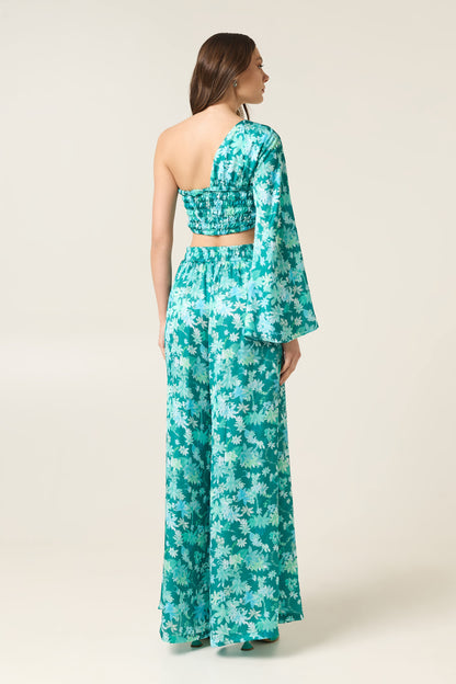 BOTANICAL ONE SHOULDER SATIN TOP