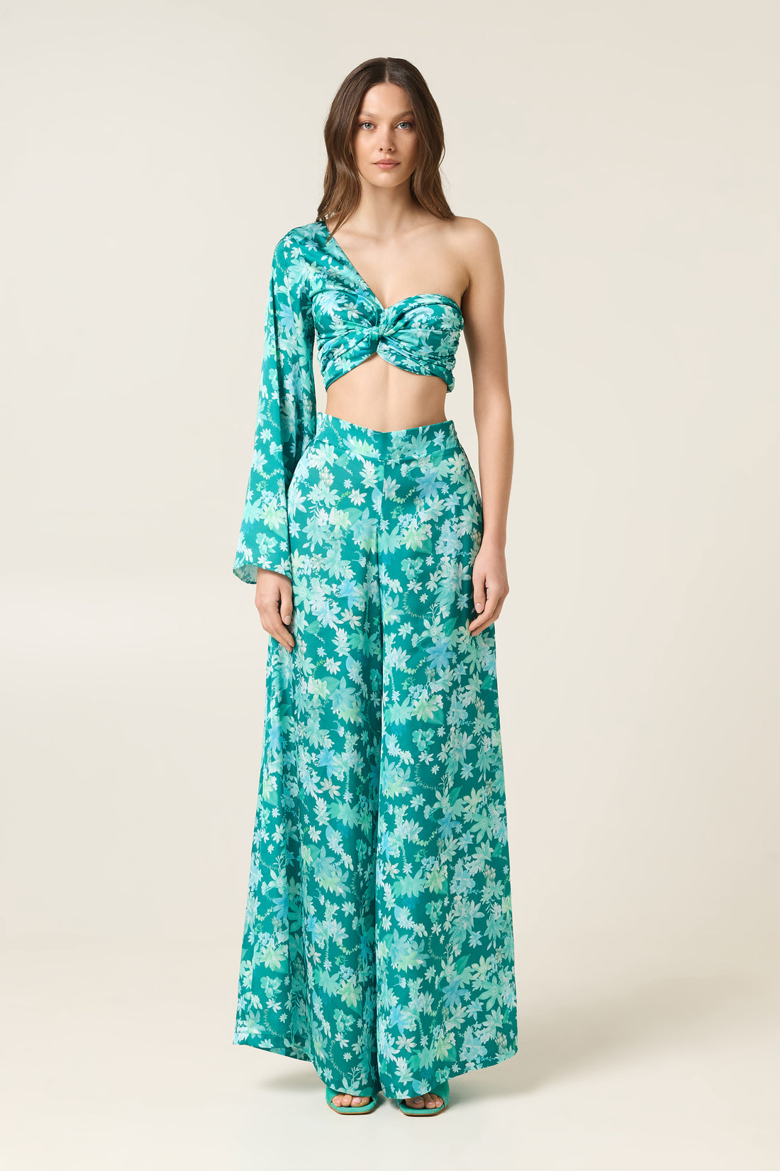 BOTANICAL ONE SHOULDER SATIN TOP