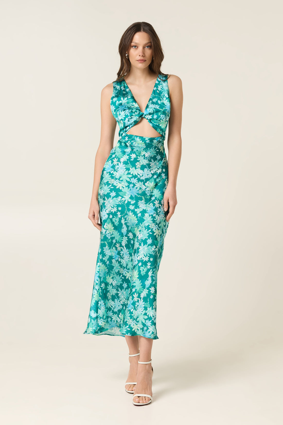 BOTANICAL MIDI SATIN DRESS