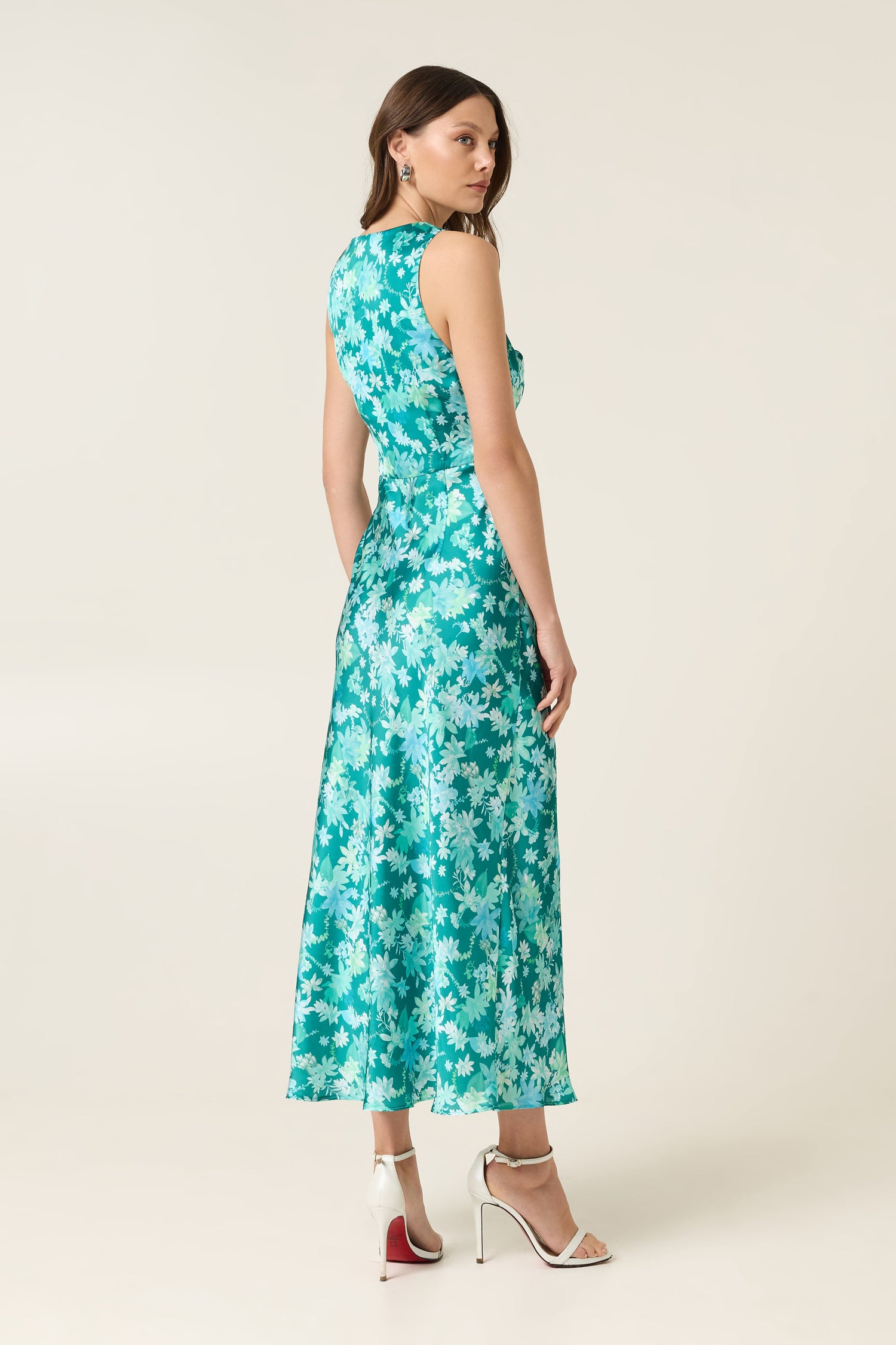 BOTANICAL MIDI SATIN DRESS