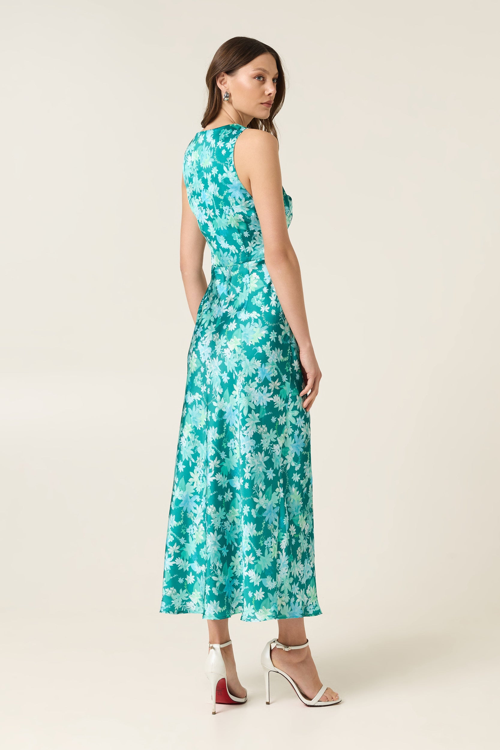 BOTANICAL MIDI SATIN DRESS