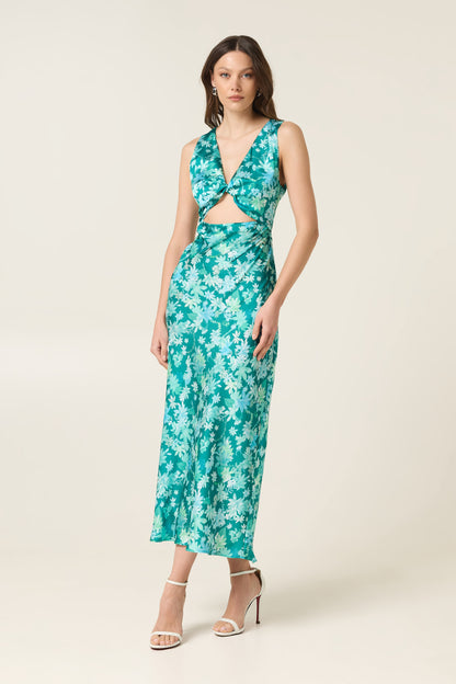 BOTANICAL MIDI SATIN DRESS