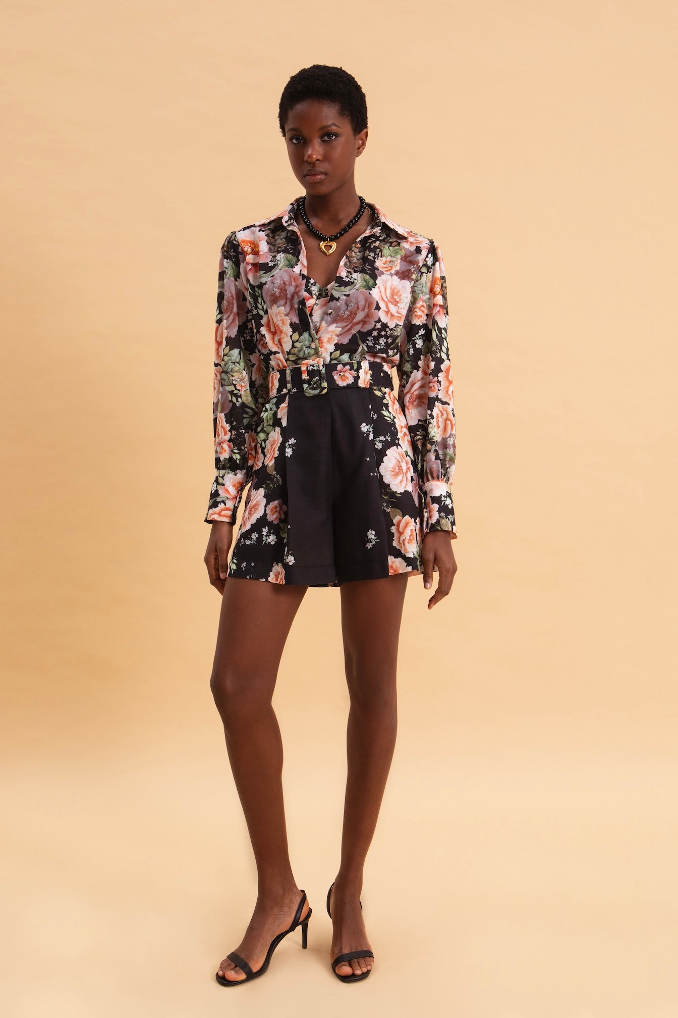 PEONIES LOVE HIGH WAISTED LINEN SHORTS WITH BELT