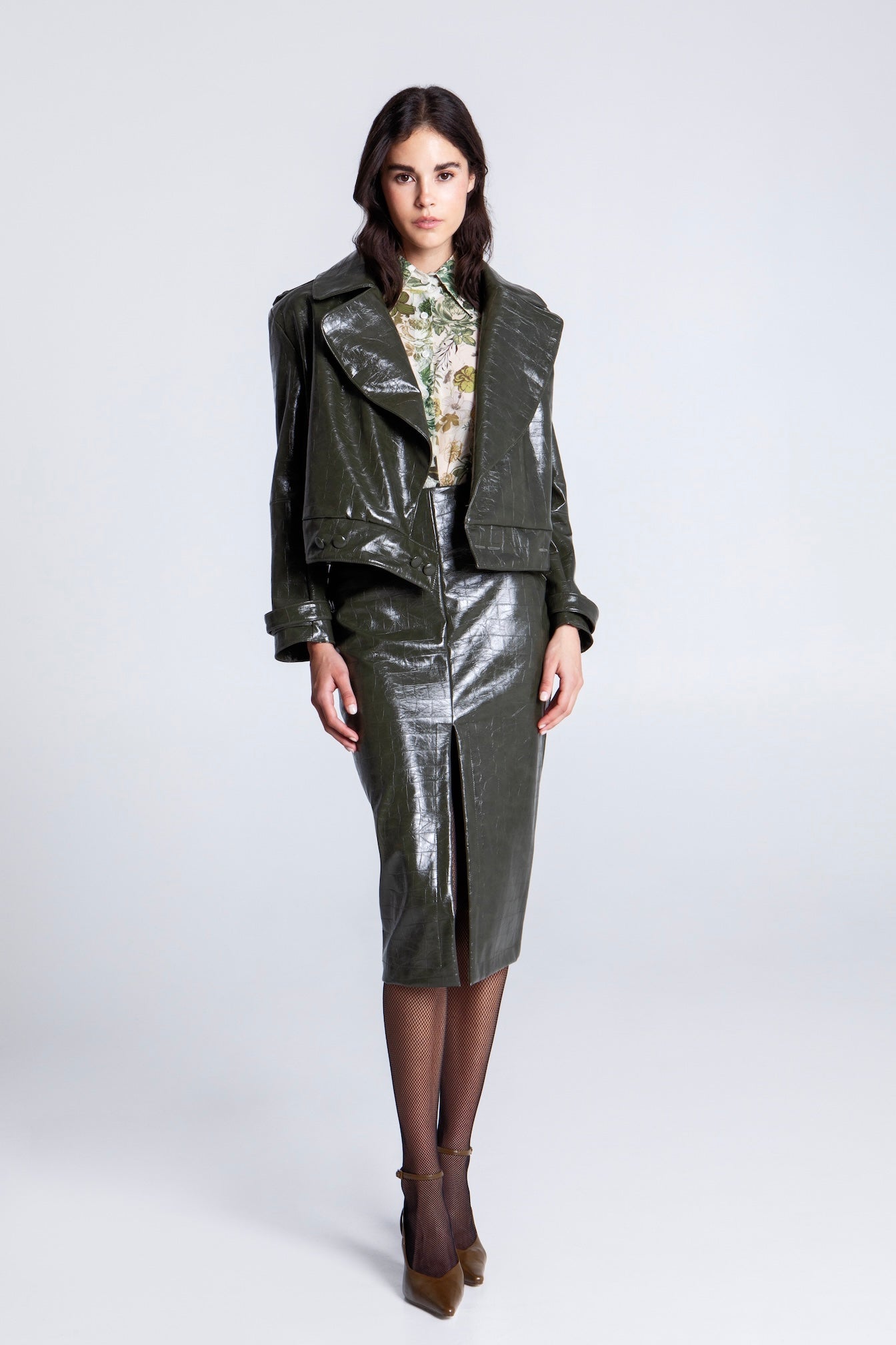OLIVE CROCO MIDI SKIRT