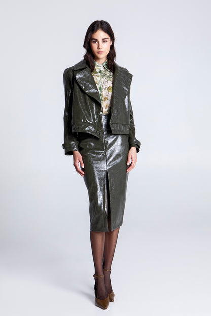 OLIVE CROCO MIDI SKIRT