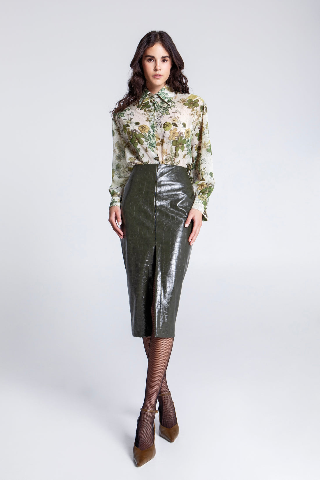 OLIVE CROCO MIDI SKIRT