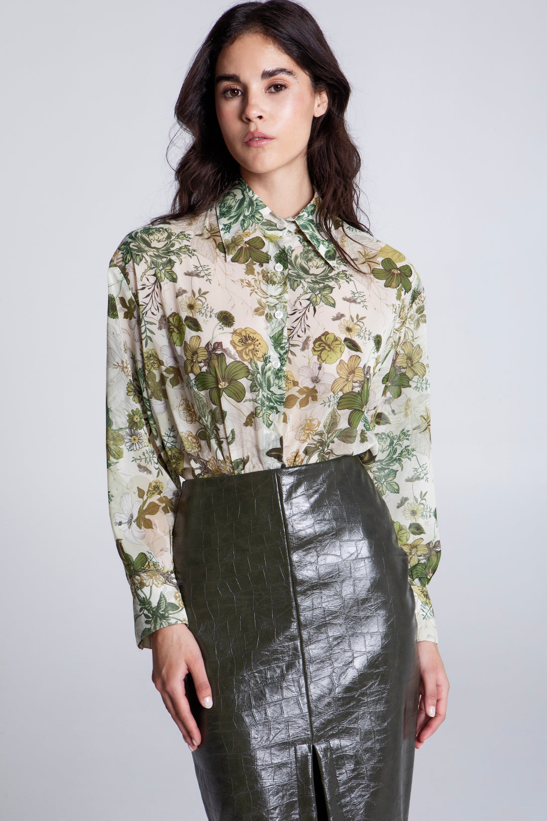 OLIVE CROCO MIDI SKIRT