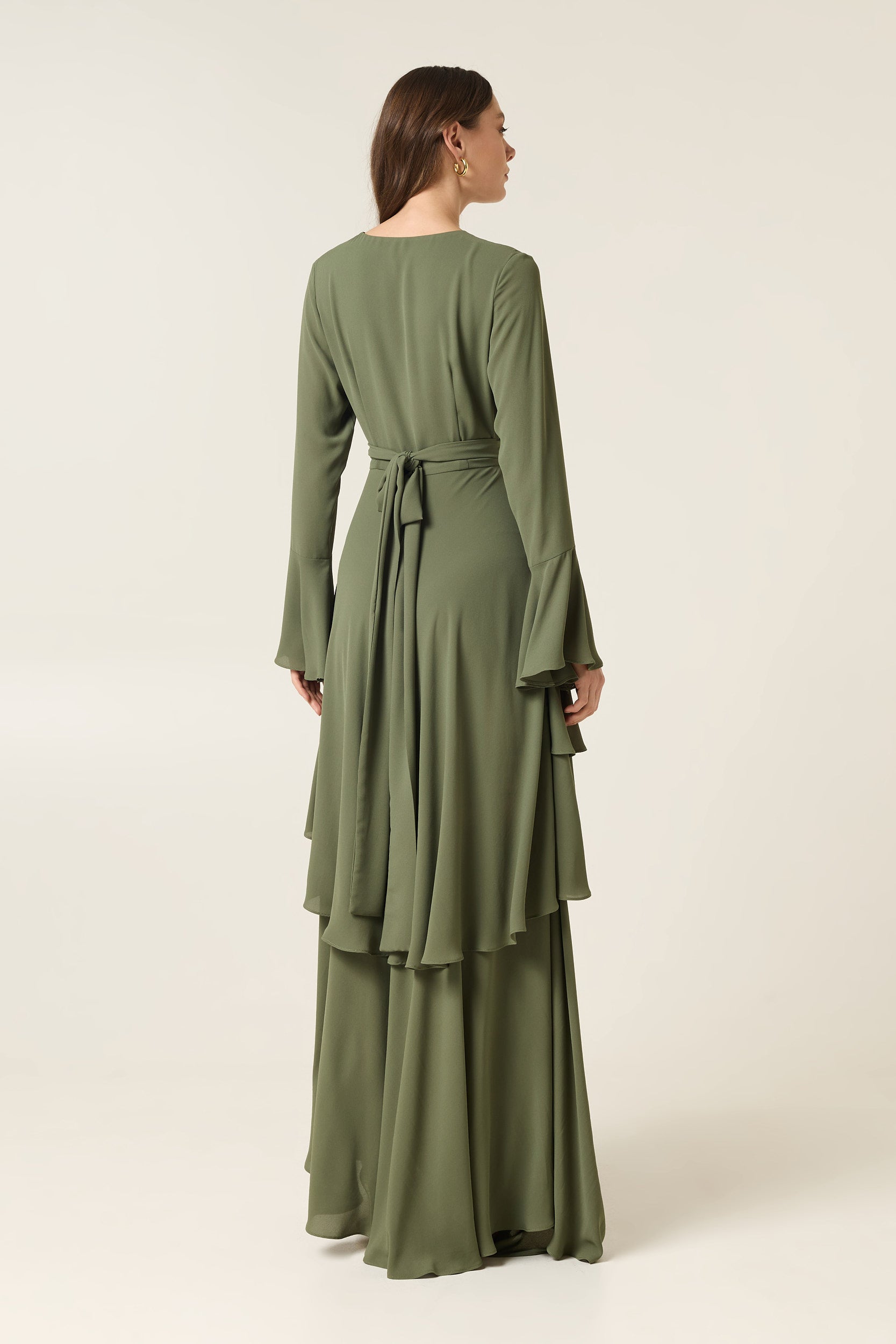 OLIVE MAXI DRESS WITH RUFFLES