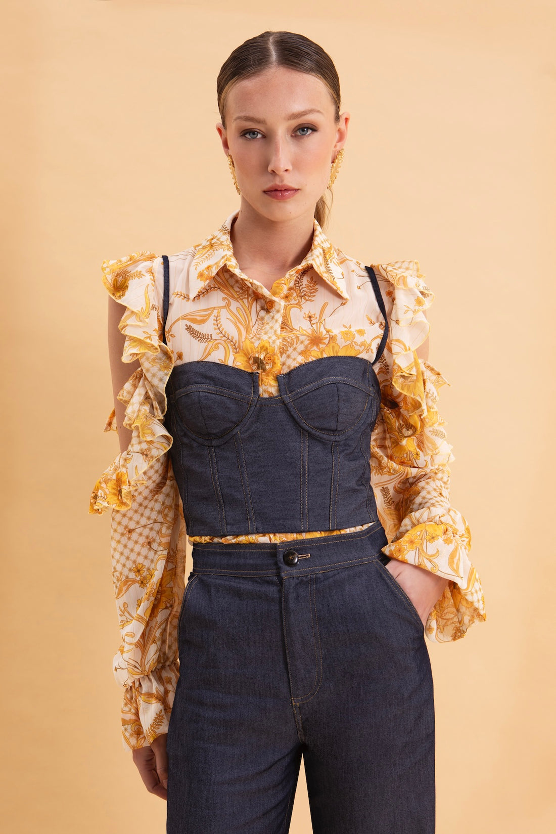 MARIGOLD SHIRT WITH GOLD DETAILS