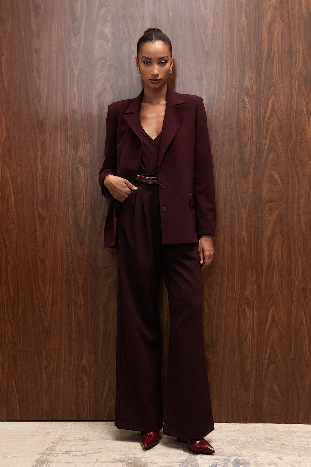 SCARLET BURGUNDY HIGH WAISTED PANTS