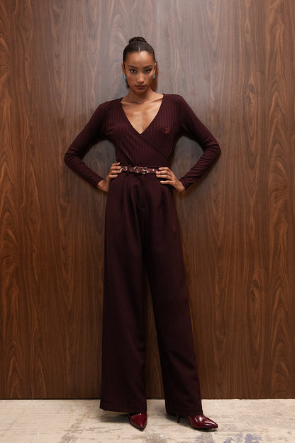 SCARLET BURGUNDY HIGH WAISTED PANTS