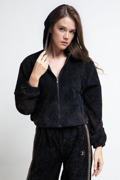 BLACK VELOUR WIDE LEG PANTS