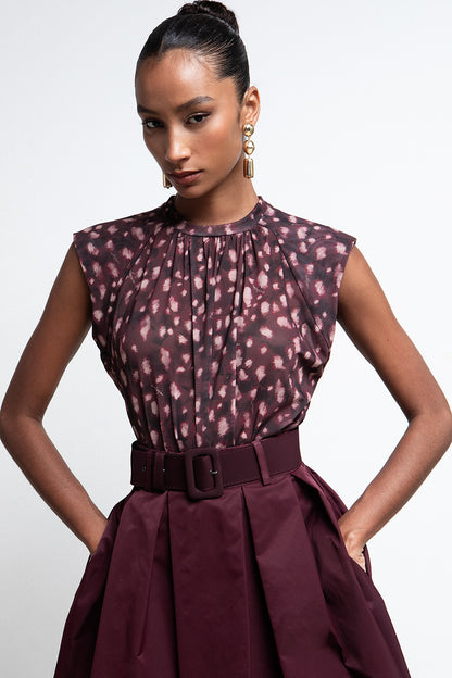 CARMILLA BURGUNDY BELTED A LINE MIDI SKIRT