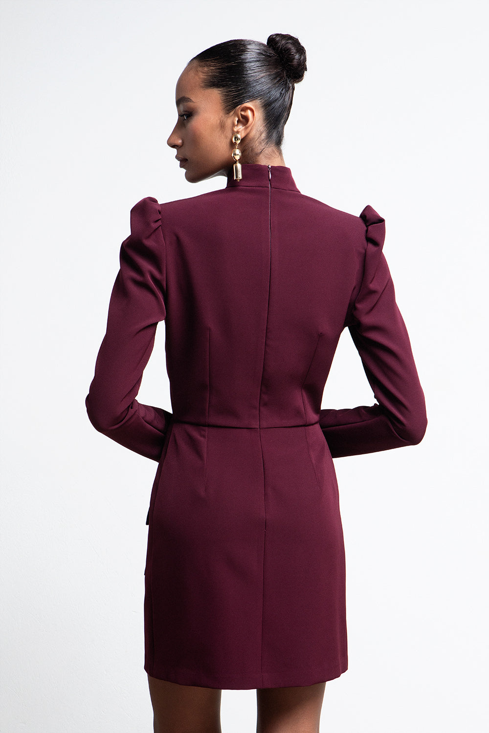 AMARANTE BURGUNDY MANDARIN COLLAR MINI DRESS