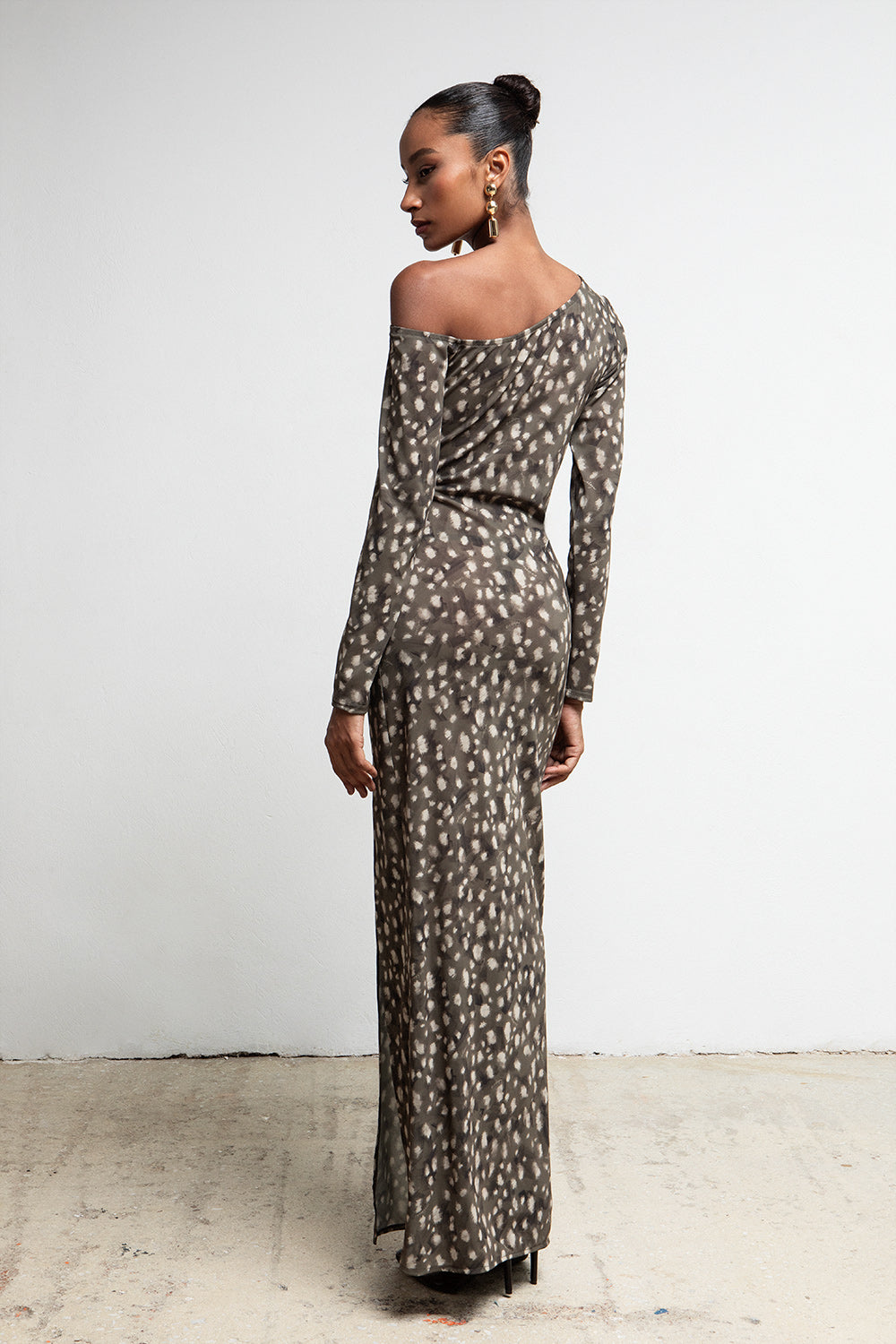 CHAKI BAMBI PRINT RUCHED ONE SHOULDER