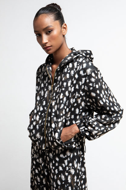 BLACK BAMBI PRINT ZIP UP HOODED JACKET