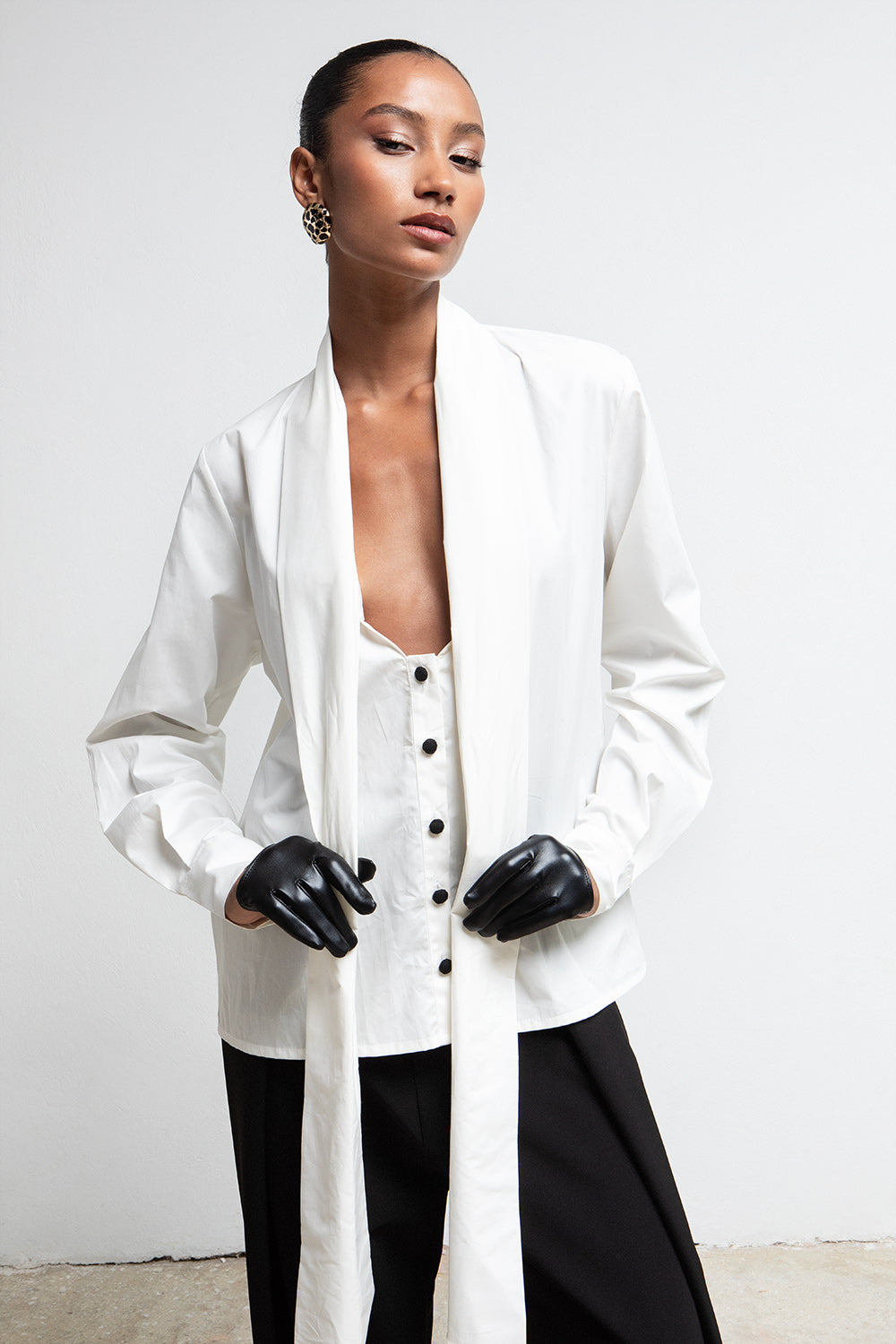 WHITE TIE NECK SHIRT