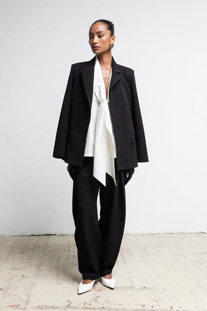 BLACK OVERSIZED BARREL LEG  TAILORED PANTS