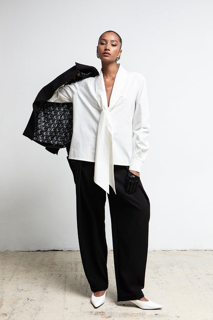 BLACK OVERSIZED BARREL LEG  TAILORED PANTS
