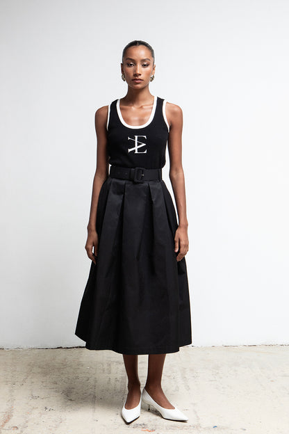BLACK BELTED A LINE MIDI SKIRT