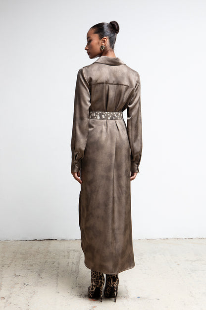 TAUPE BELTED UTILITY SHIRTDRESS