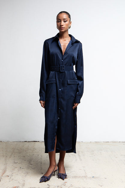 RICH NAVY BELTED UTILITY SHIRTDRESS