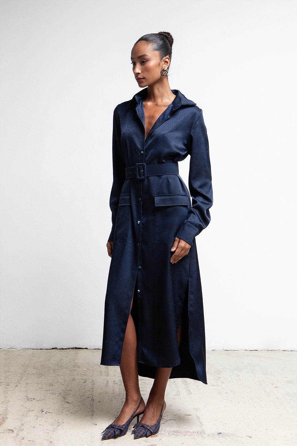 RICH NAVY BELTED UTILITY SHIRTDRESS
