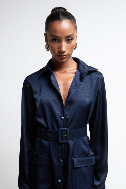 RICH NAVY BELTED UTILITY SHIRTDRESS